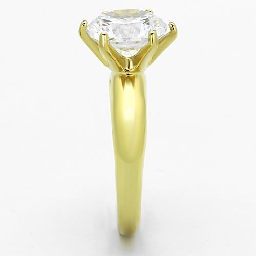 IP Gold(Ion Plating) Stainless Steel Ring with AAA Grade CZ  in Clear