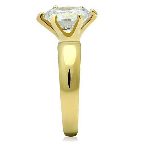 IP Gold(Ion Plating) Stainless Steel Ring with AAA Grade CZ  in Clear