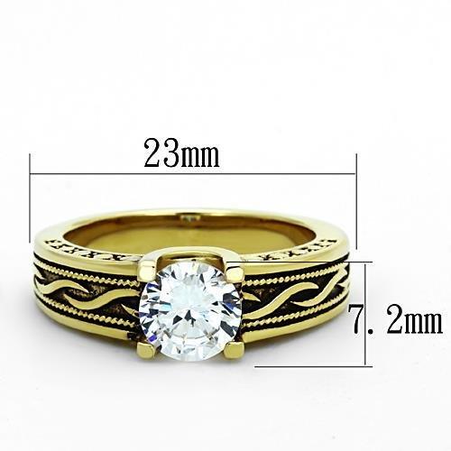 IP Gold(Ion Plating) Stainless Steel Ring with AAA Grade CZ  in Clear