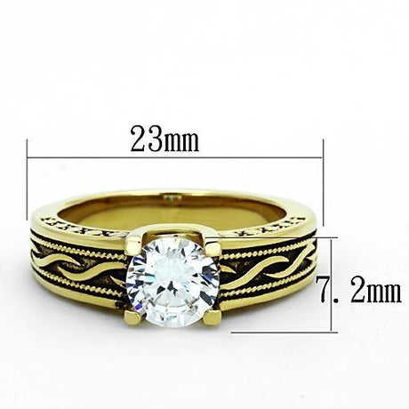IP Gold(Ion Plating) Stainless Steel Ring with AAA Grade CZ  in Clear