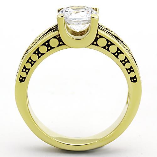 IP Gold(Ion Plating) Stainless Steel Ring with AAA Grade CZ  in Clear