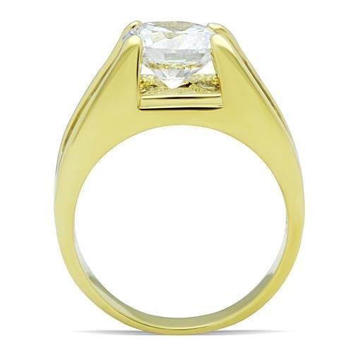 IP Gold(Ion Plating) Stainless Steel Ring with AAA Grade CZ  in Clear