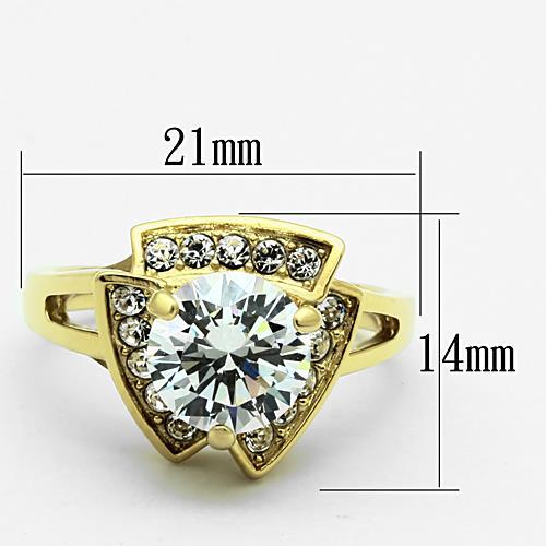 IP Gold(Ion Plating) Stainless Steel Ring with AAA Grade CZ  in Clear