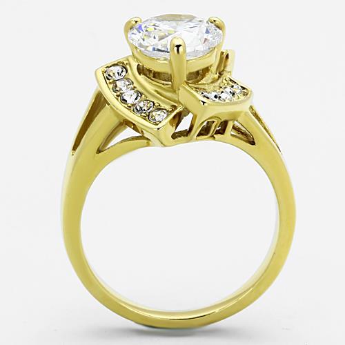 IP Gold(Ion Plating) Stainless Steel Ring with AAA Grade CZ  in Clear