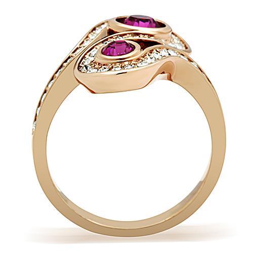 IP Rose Gold(Ion Plating) Stainless Steel Ring with Top Grade Crystal  in Fuchsia