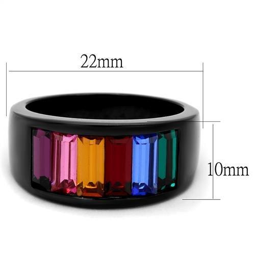 IP Black(Ion Plating) Stainless Steel Ring with Top Grade Crystal  in Multi Color
