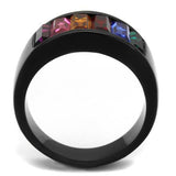 IP Black(Ion Plating) Stainless Steel Ring with Top Grade Crystal  in Multi Color
