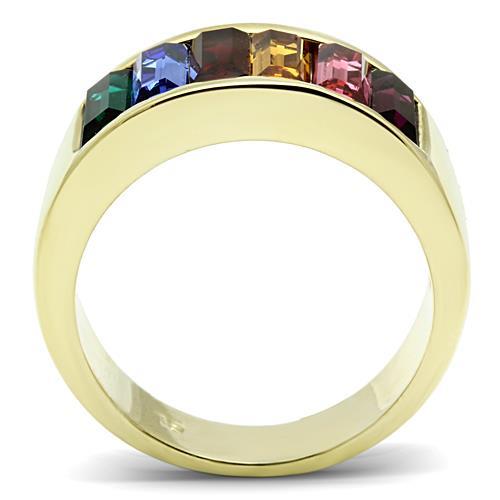 IP Gold(Ion Plating) Brass Ring with Top Grade Crystal  in Multi Color