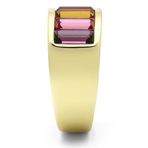 IP Gold(Ion Plating) Brass Ring with Top Grade Crystal  in Multi Color