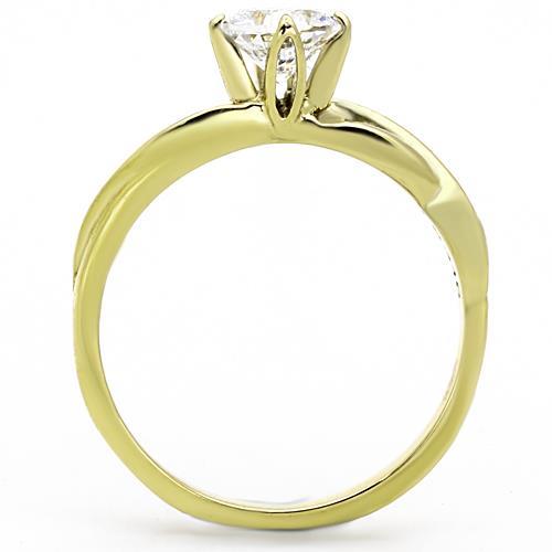 IP Gold(Ion Plating) Stainless Steel Ring with AAA Grade CZ  in Clear