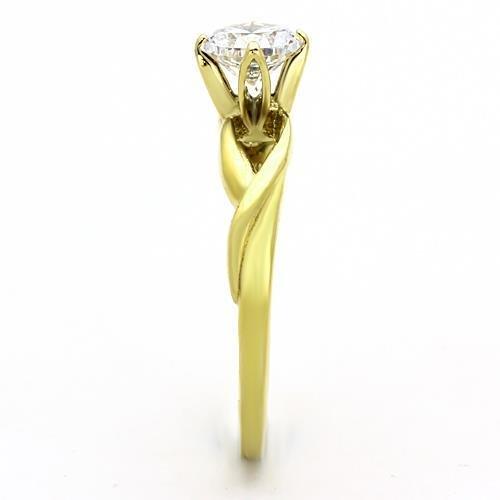 IP Gold(Ion Plating) Stainless Steel Ring with AAA Grade CZ  in Clear