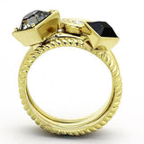 IP Gold(Ion Plating) Stainless Steel Ring with Top Grade Crystal  in Jet