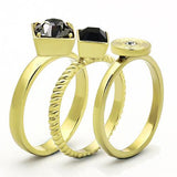IP Gold(Ion Plating) Stainless Steel Ring with Top Grade Crystal  in Jet