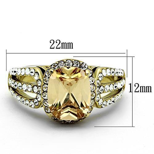 IP Gold(Ion Plating) Stainless Steel Ring with AAA Grade CZ  in Champagne
