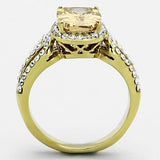 IP Gold(Ion Plating) Stainless Steel Ring with AAA Grade CZ  in Champagne