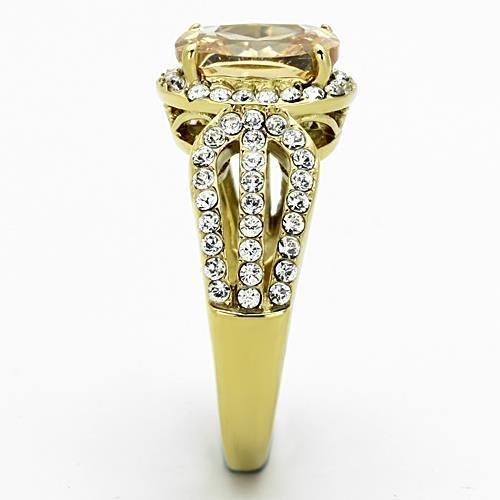 IP Gold(Ion Plating) Stainless Steel Ring with AAA Grade CZ  in Champagne