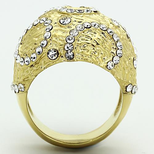 IP Gold(Ion Plating) Stainless Steel Ring with Top Grade Crystal  in Clear