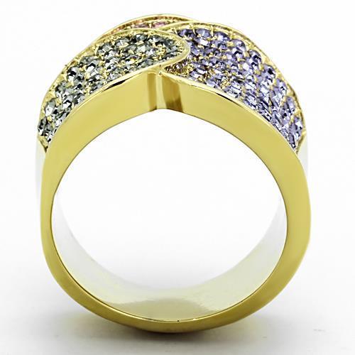 IP Gold(Ion Plating) Stainless Steel Ring with Top Grade Crystal  in Multi Color