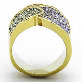 IP Gold(Ion Plating) Stainless Steel Ring with Top Grade Crystal  in Multi Color