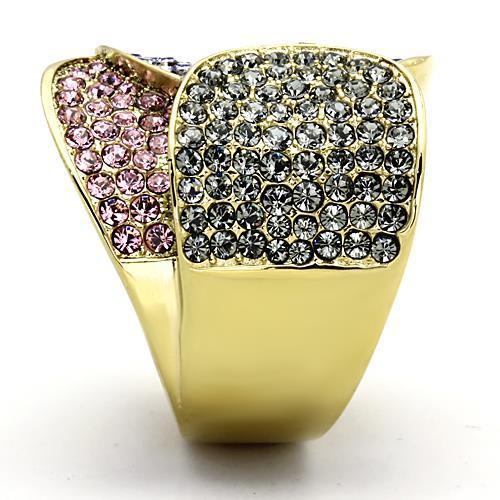 IP Gold(Ion Plating) Stainless Steel Ring with Top Grade Crystal  in Multi Color