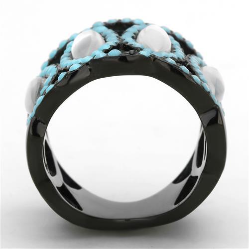 IP Black(Ion Plating) Stainless Steel Ring with Precious Stone Conch in White