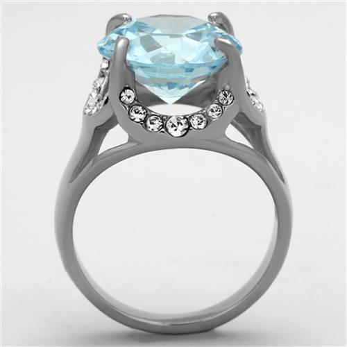 High polished (no plating) Stainless Steel Ring with AAA Grade CZ  in Sea Blue