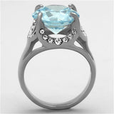 High polished (no plating) Stainless Steel Ring with AAA Grade CZ  in Sea Blue