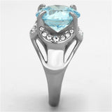 High polished (no plating) Stainless Steel Ring with AAA Grade CZ  in Sea Blue