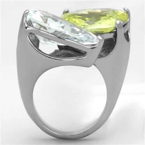 High polished (no plating) Stainless Steel Ring with AAA Grade CZ  in Apple Green color