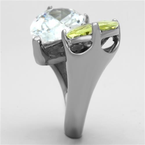 High polished (no plating) Stainless Steel Ring with AAA Grade CZ  in Apple Green color