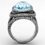 High polished (no plating) Stainless Steel Ring with Top Grade Crystal  in Sea Blue