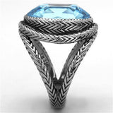 High polished (no plating) Stainless Steel Ring with Top Grade Crystal  in Sea Blue