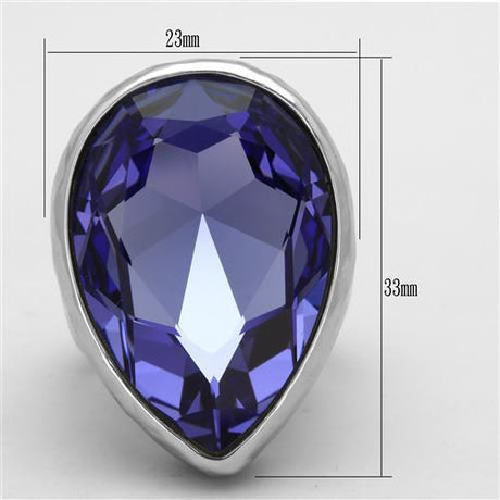 High polished (no plating) Stainless Steel Ring with Top Grade Crystal  in Tanzanite