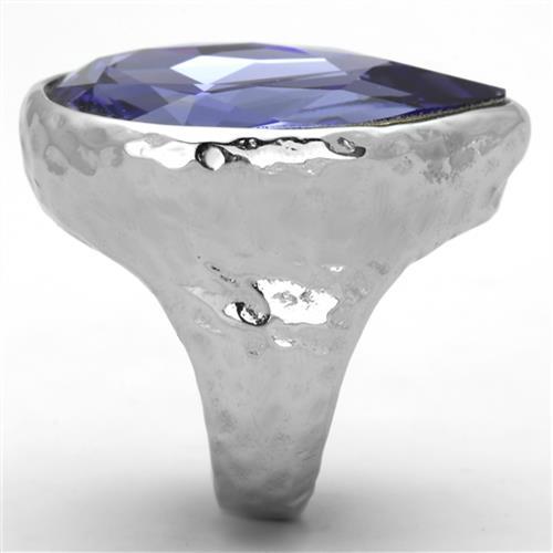 High polished (no plating) Stainless Steel Ring with Top Grade Crystal  in Tanzanite