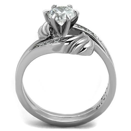 High polished (no plating) Stainless Steel Ring with AAA Grade CZ  in Clear