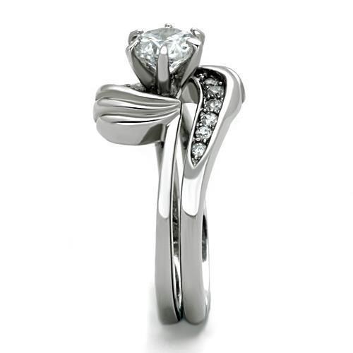 High polished (no plating) Stainless Steel Ring with AAA Grade CZ  in Clear