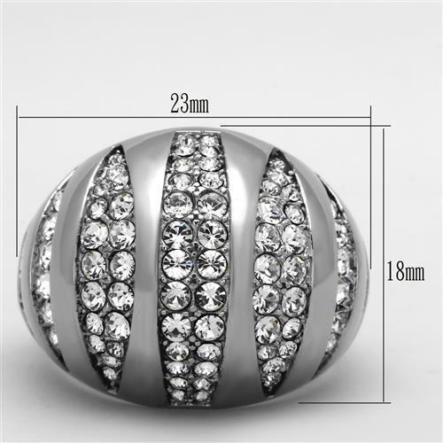 High polished (no plating) Stainless Steel Ring with Top Grade Crystal  in Clear
