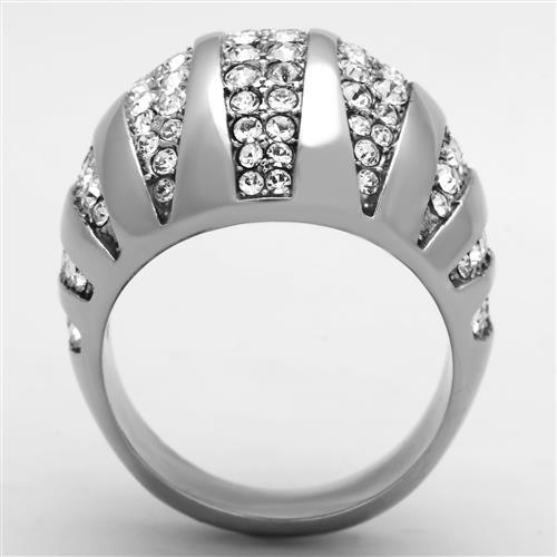 High polished (no plating) Stainless Steel Ring with Top Grade Crystal  in Clear