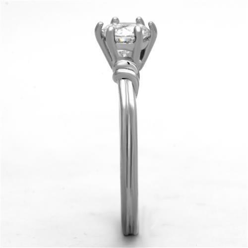 High polished (no plating) Stainless Steel Ring with AAA Grade CZ  in Clear