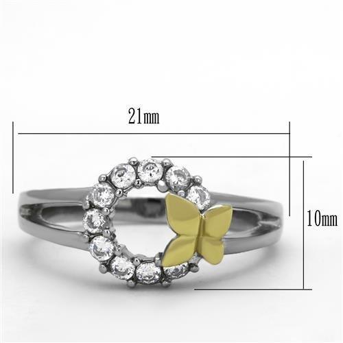 Two-Tone IP Gold (Ion Plating) Stainless Steel Ring with AAA Grade CZ  in Clear