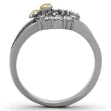 Two-Tone IP Gold (Ion Plating) Stainless Steel Ring with AAA Grade CZ  in Clear