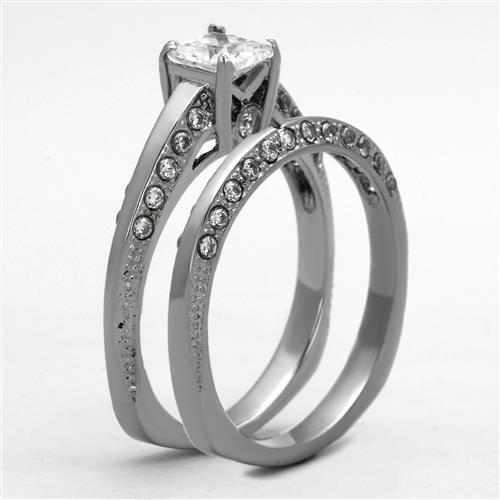 High polished (no plating) Stainless Steel Ring with AAA Grade CZ  in Clear