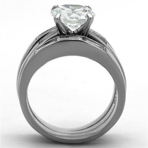 High polished (no plating) Stainless Steel Ring with AAA Grade CZ  in Clear