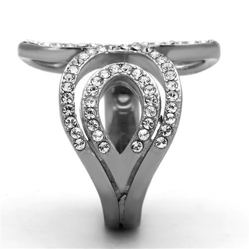 High polished (no plating) Stainless Steel Ring with Top Grade Crystal  in Clear