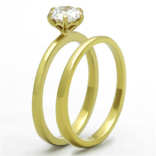 IP Gold(Ion Plating) Stainless Steel Ring with AAA Grade CZ  in Clear