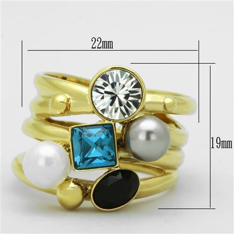 IP Gold(Ion Plating) Stainless Steel Ring with Synthetic Pearl in Multi Color