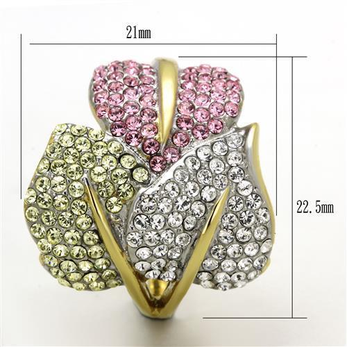 Two-Tone IP Gold (Ion Plating) Stainless Steel Ring with Top Grade Crystal  in Multi Color