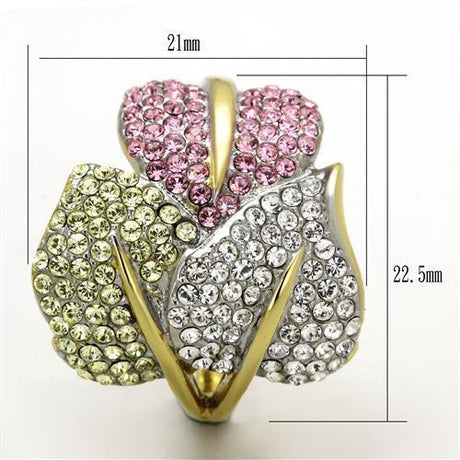 Two-Tone IP Gold (Ion Plating) Stainless Steel Ring with Top Grade Crystal  in Multi Color