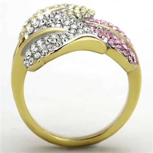 Two-Tone IP Gold (Ion Plating) Stainless Steel Ring with Top Grade Crystal  in Multi Color