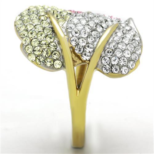 Two-Tone IP Gold (Ion Plating) Stainless Steel Ring with Top Grade Crystal  in Multi Color